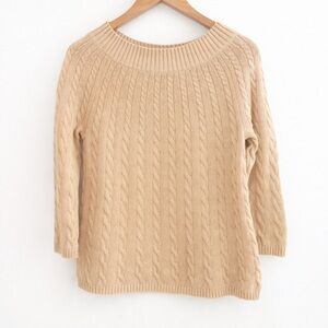 Talbots Cable Knit Tan Sweater Size Small 100% Cotton
